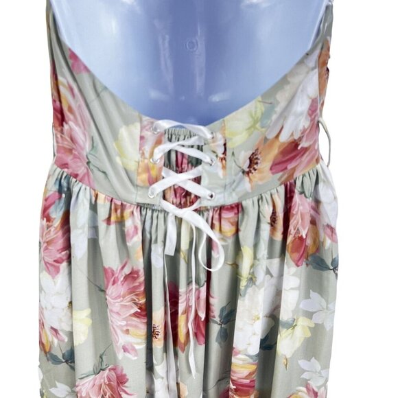 Forest Wardrobe NWT Womens M Floral Halter Midi Dress Ruffle Corset Back Retro - Picture 7 of 16